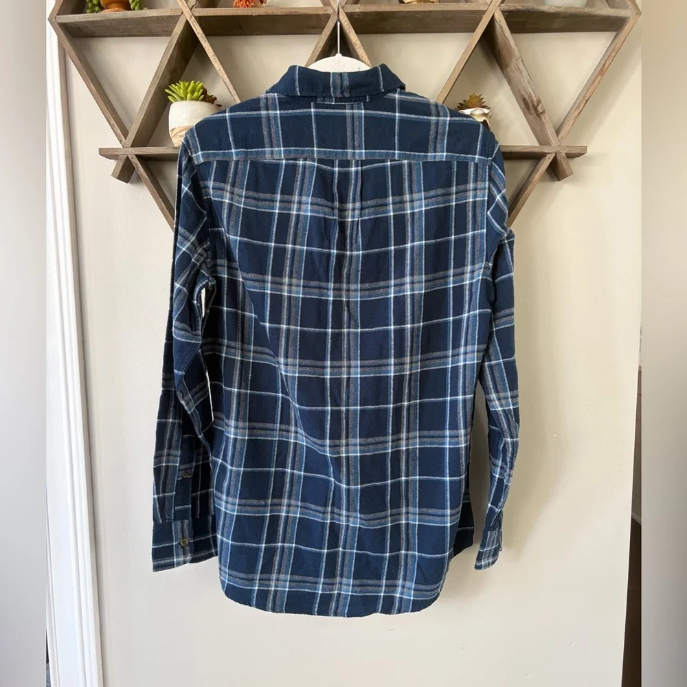 J Crew Mens Flannel Slim Fit Shirt Sz Small Blue Gray Plaid Button-Up New